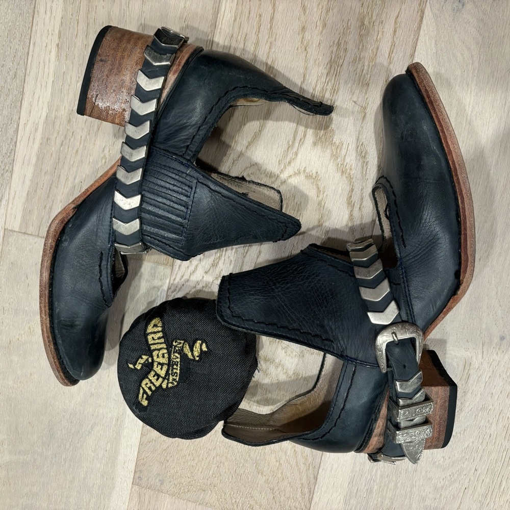Freebird by Steven Black Leather Cut-Out Ankle Boots